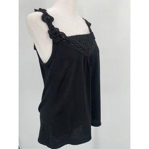 Magaschoni Silk Blend Tank Beaded Top Blouse Black Womens Small Crochet